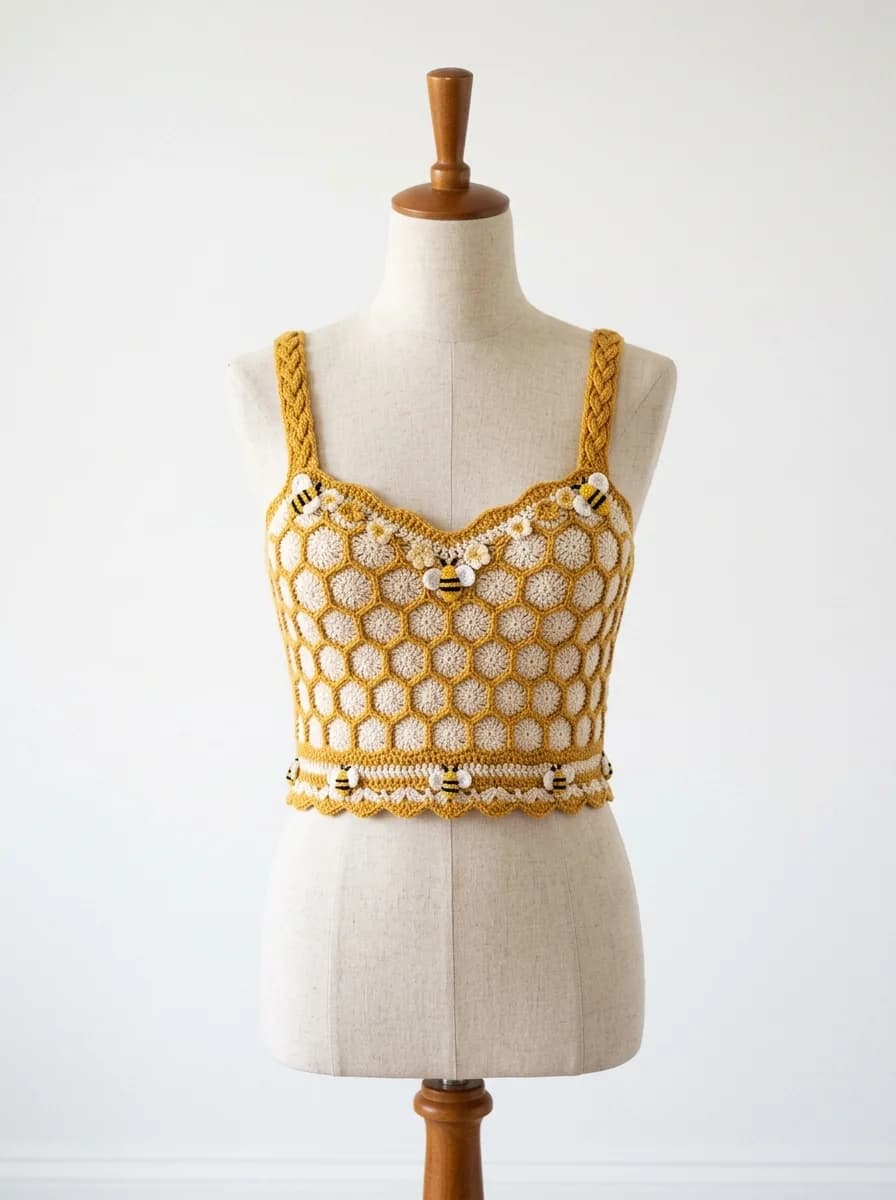 Lovely handmade honeybee crochet top in yellow and black stripes