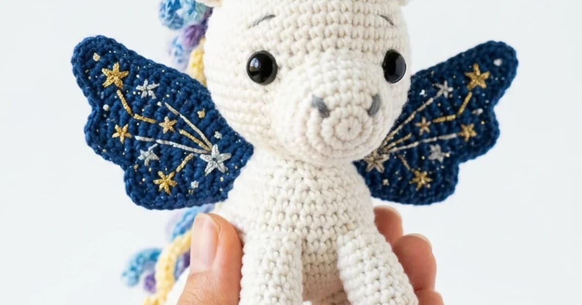Pégase au crochet fait main amigurumi blanc avec des ailes roses