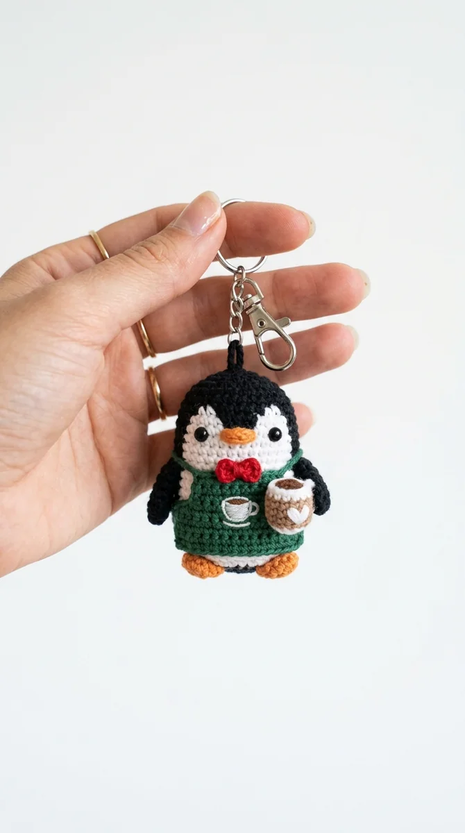 Penguin Barista Keychain: Illustrated Crochet Guide