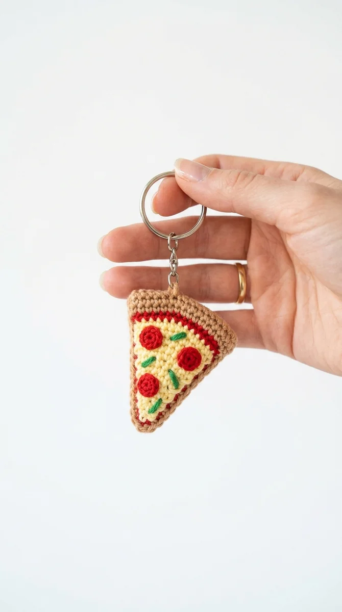 Pizza Slice Keychain: Illustrated Crochet Guide