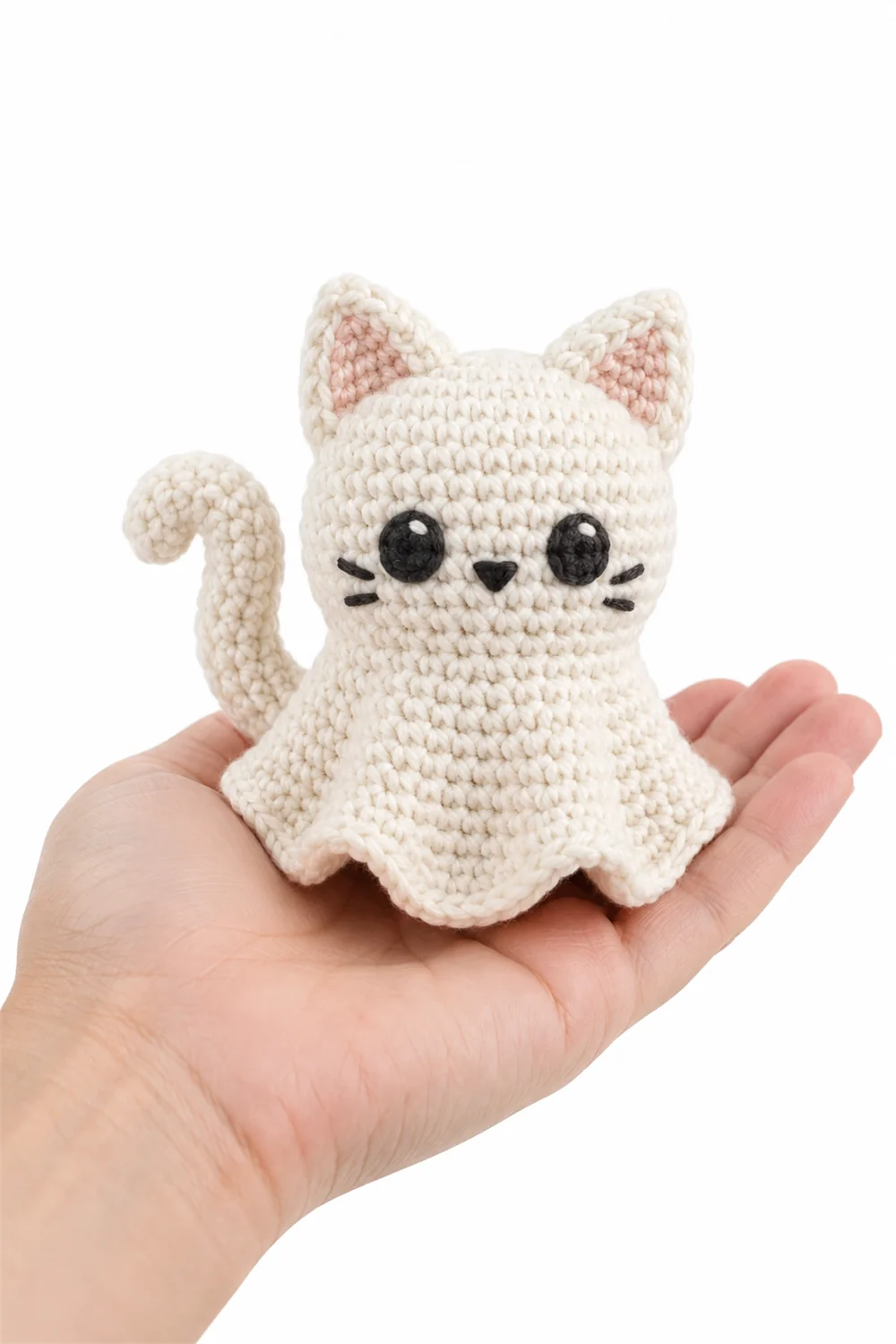 Ivory white crochet ghost cat amigurumi