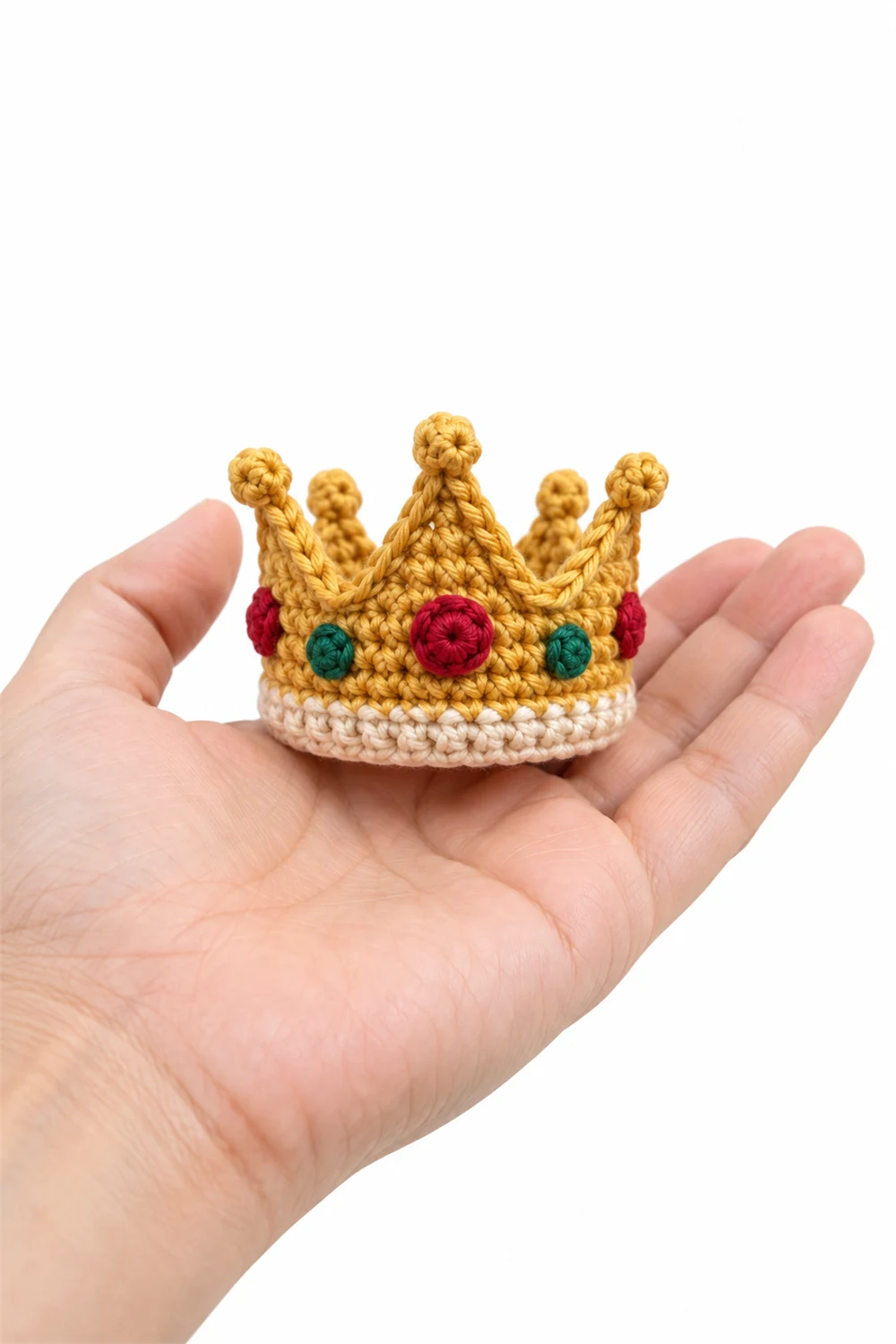 Miniature golden crochet crown decoration