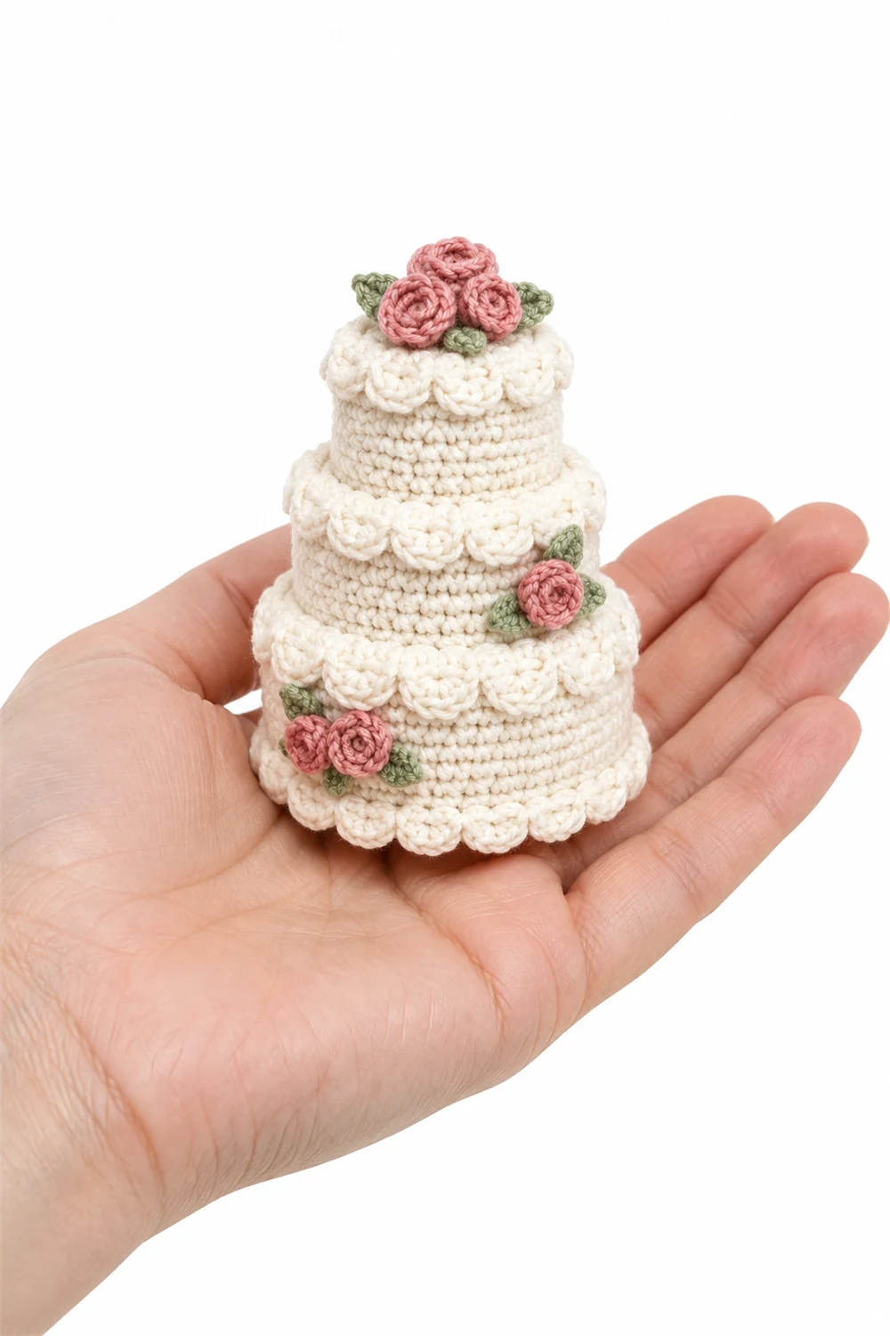 Miniature tiered wedding cake crochet decoration