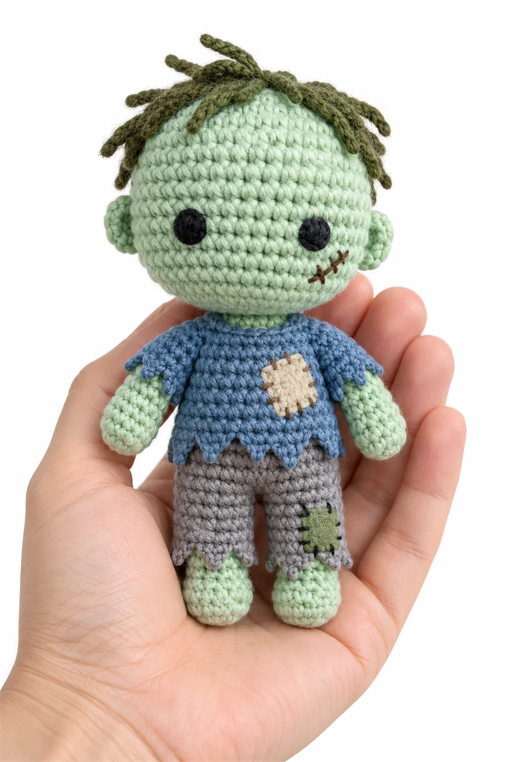 Mint green crochet zombie amigurumi for Halloween