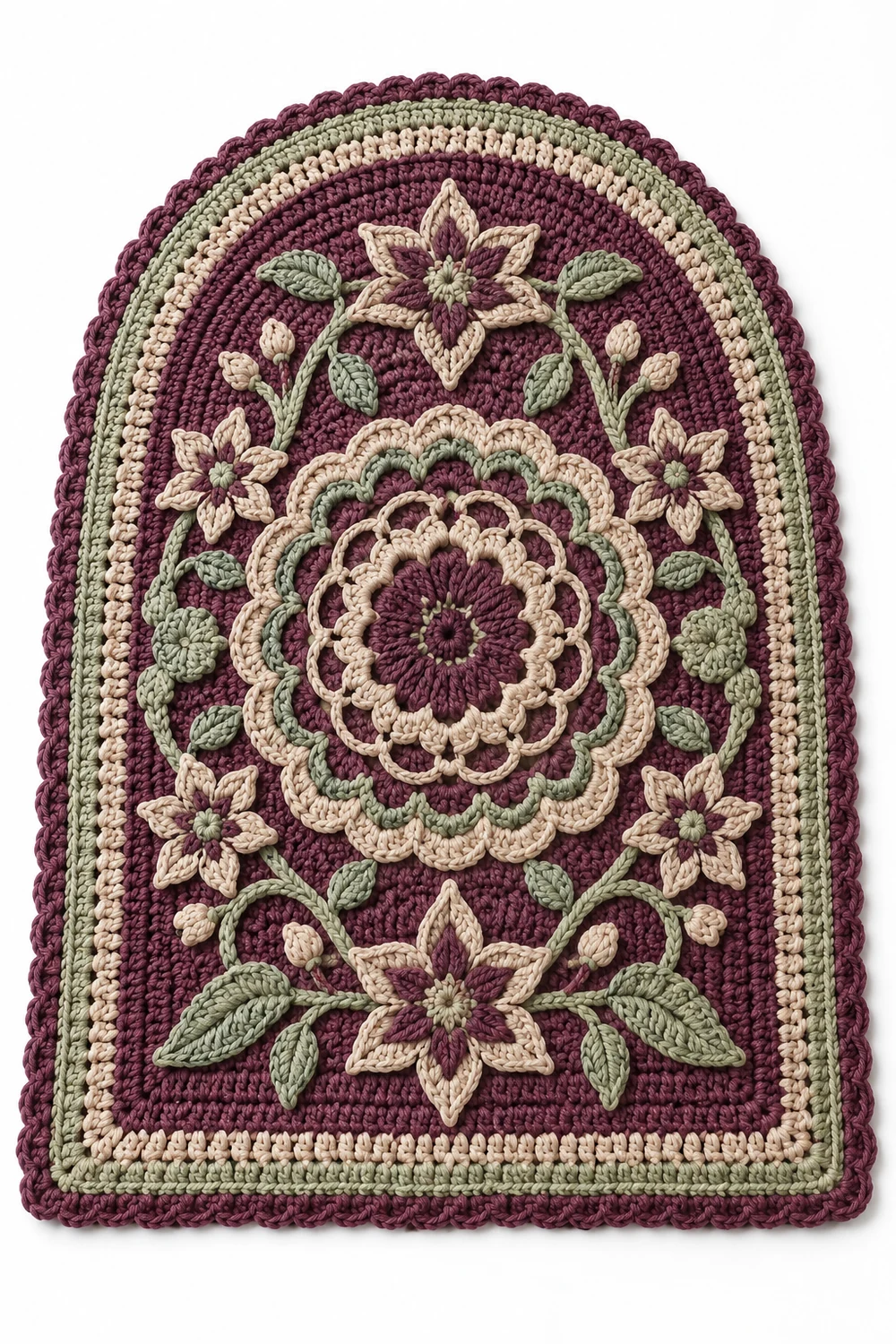 Mulberry arch shaped crochet mat with clematis star motif