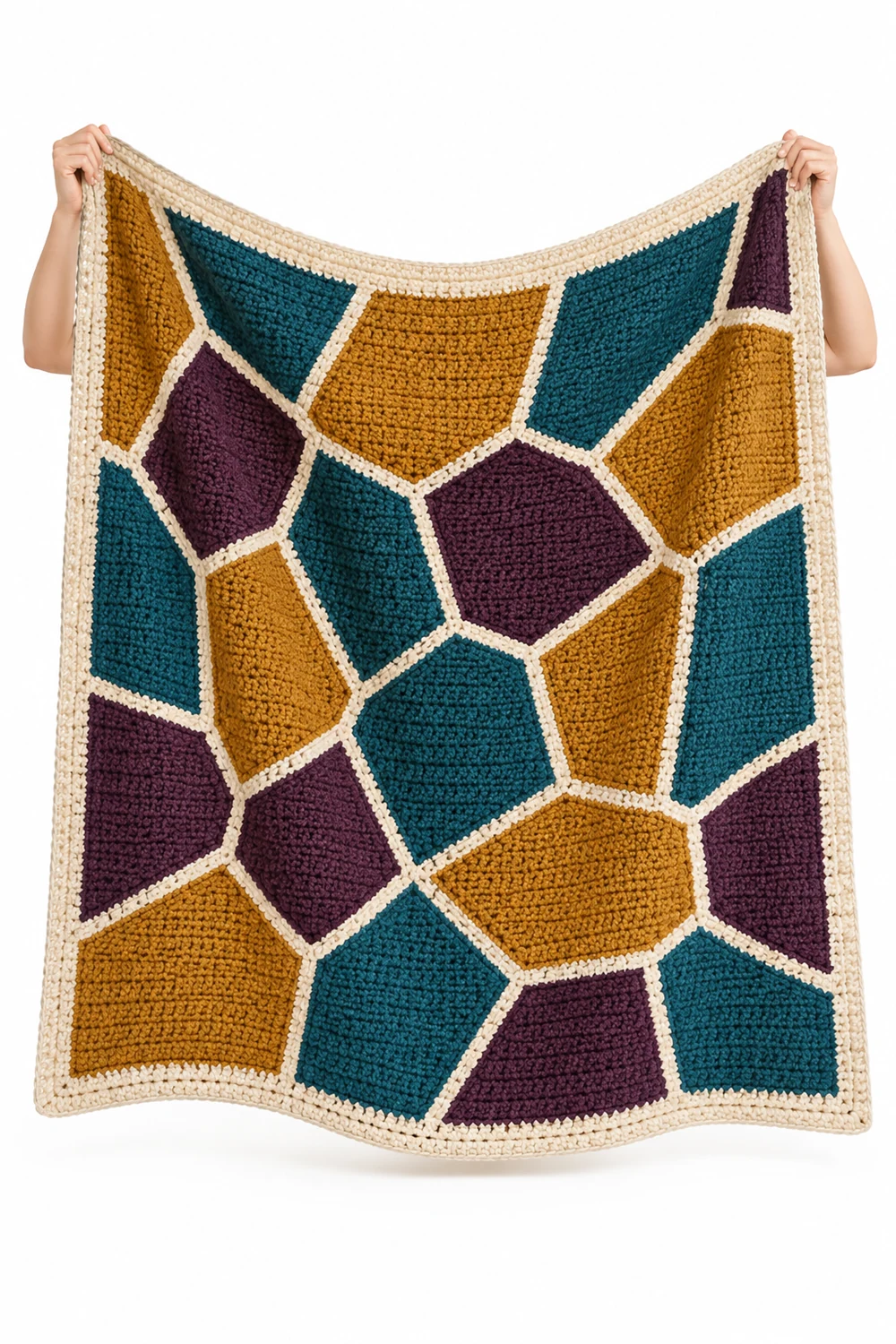 Ochre crochet blanket with stained glass window motif