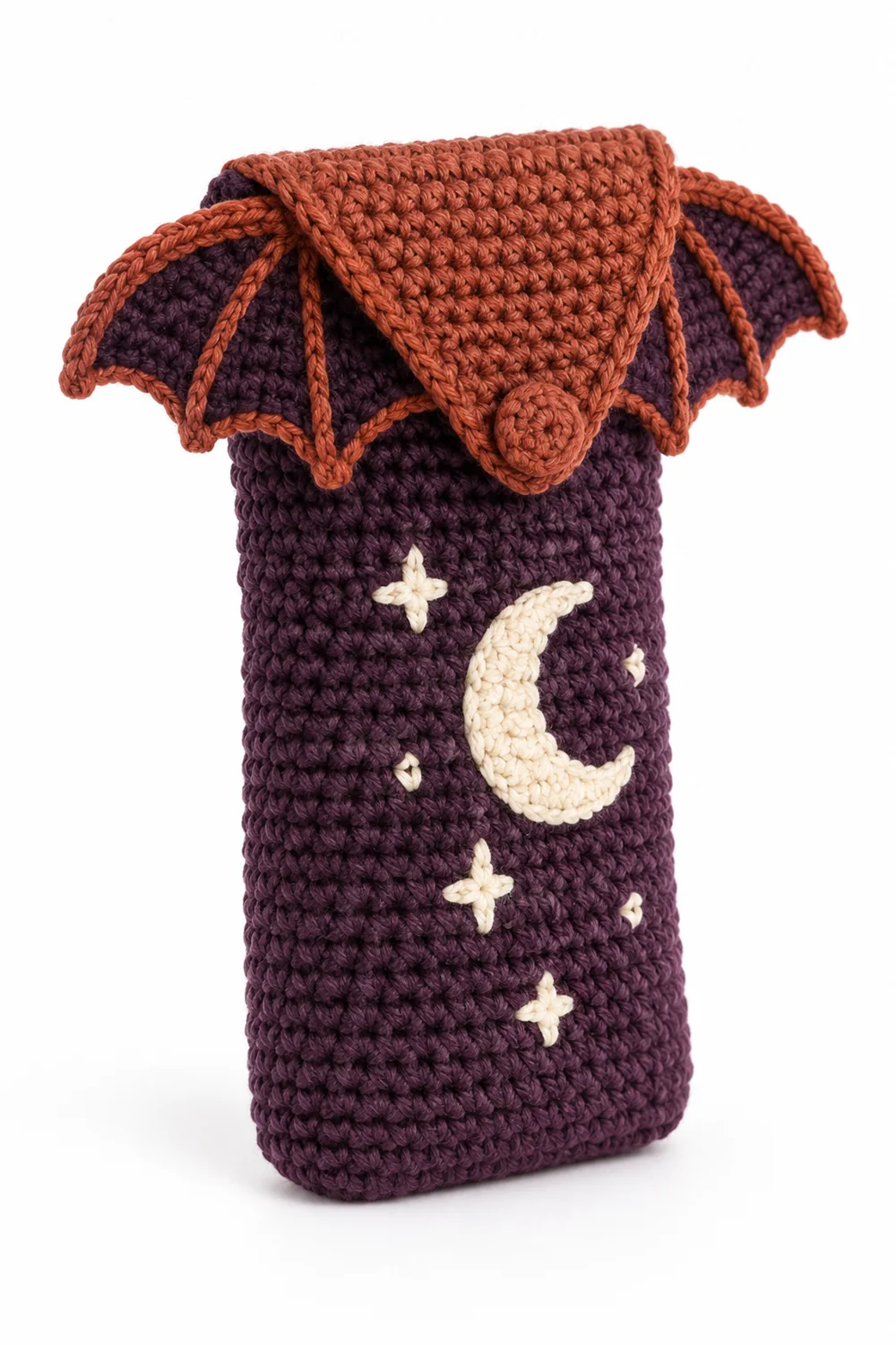 Plum purple crochet brush case with bat wings