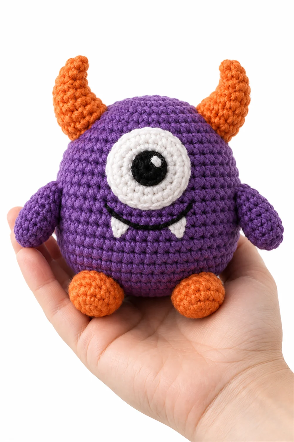 Purple crochet one-eyed monster amigurumi