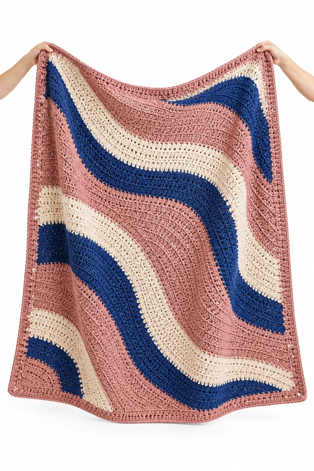 Rose pink crochet blanket with brush stroke stripe design